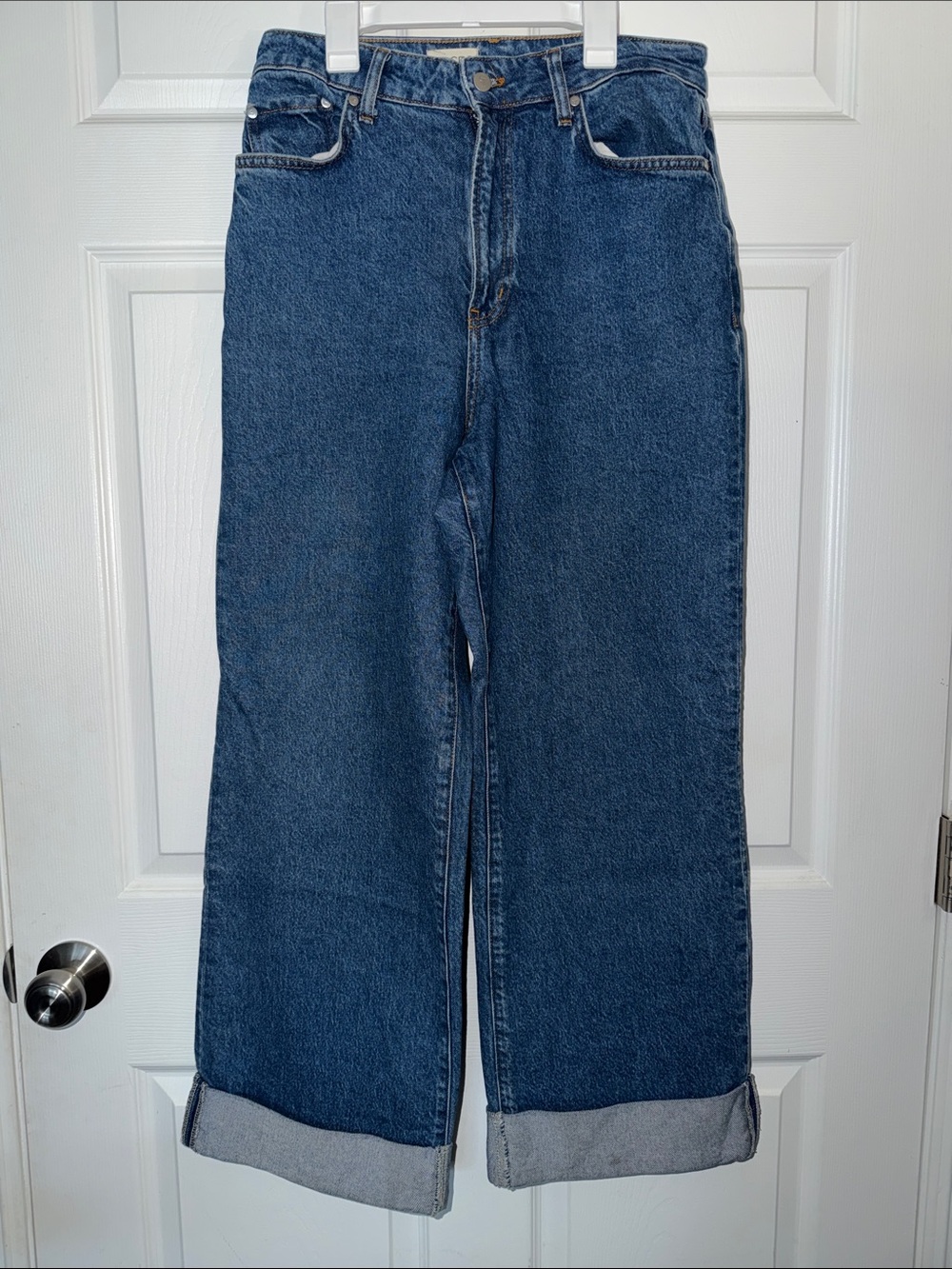 Pilcro Wide-Leg High-Rise Jeans - Dark Blue Denim